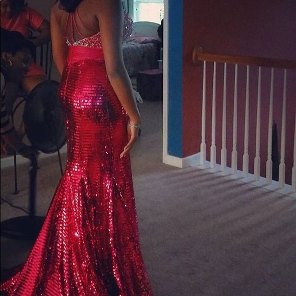 Hot pink sequins prom dress - Picture 3 of 4